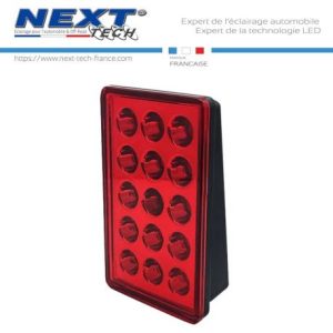 Feu de STOP rectangulaire à 15 LED - rouge