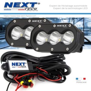Phares à LED auxiliaires rectangle pour moto et quad avec modes flash