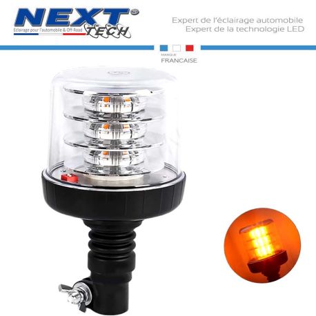Gyrophare avec rotation et clignotement orange 18 LED 12 - 24 Volts