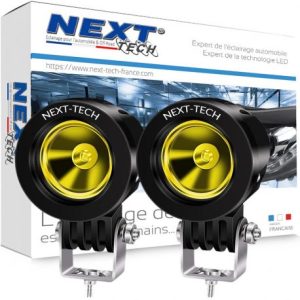 Phares additionnels LED jaune pour moto et scooter 12v 24v
